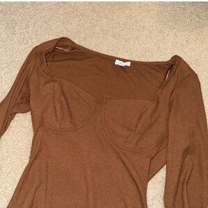 Lelis Collection Rust Brown Long Sleeve ribbed bodysuit